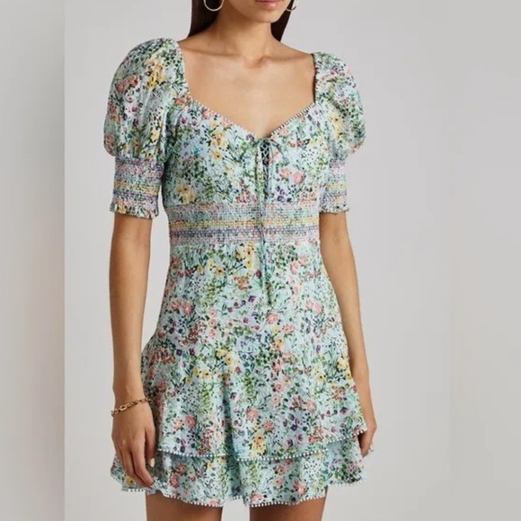 Alice + Olivia Dresses & Skirts - Alice + Olivia Wo Crawford Floral Print Sweetheart Puff-Sleeve Mini Dress